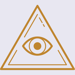 Third eye Icon Illustration of a pink rose with gold leaves and a white spiral shape layered over the petals